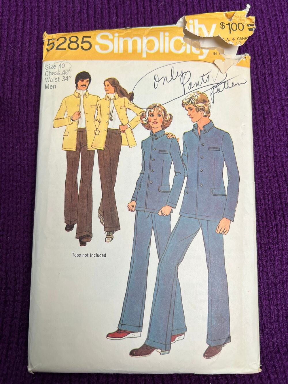 Simplicity 5285 Mens wide leg pants size 40 waist 34in